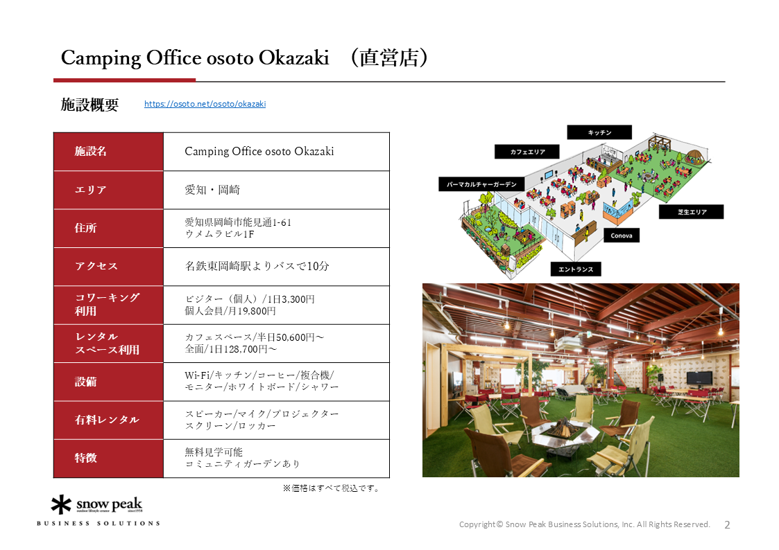 Camping Office osoto 施設一覧